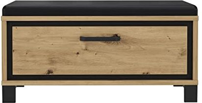 Forte Trondheim-Panchina con 1 cassetto e Seduta Imbottita, in Legno di Quercia Artisan/Segno, 89,1 x 44,7 x 41,5 cm, ingegnerizzato Metallo Plastica, Rovere Artigianale, Rovere Nero