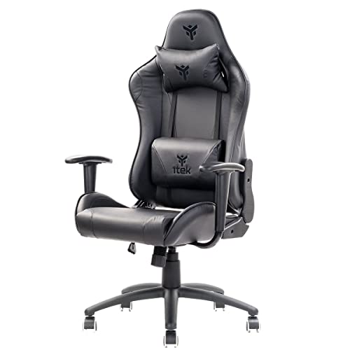 Itek PLAYCOM PM20 Sedia Gaming ergon. Nera, schienale reclinabile, braccioli e poggiatesta regolabili, sup. lombare, comfort e design, ideale come sedia ufficio, sedia per studio o poltrona per gamer