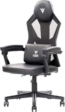 Itek 4Creators Cf50 Sedia Gaming Ergonomica Nera, Schienale Reclinabile E Poggiatesta Regolabili, Supporto Lombare, Comfort E Design, Ideale Come Sedia Ufficio, Sedia Per Studio E Poltrona Per Gamer