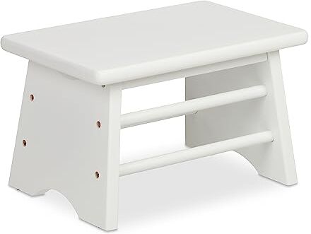 Relaxdays Sgabello Poggiapiedi in bambù, Fino a 100 kg, Appoggia Piedi, Rialzo Bagno per Bambini, 20x33x21,5 cm, Bianco