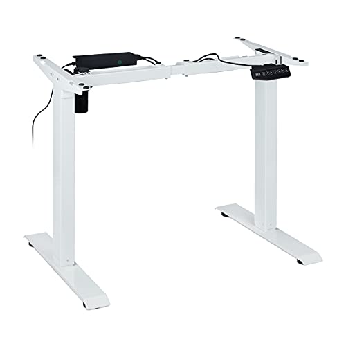 Relaxdays Telaio per Scrivania Regolabile in Altezza, Elettrico, da 71-121 cm, con Sistema di Promemoria, Bianco, Acciaio, Alluminio, plastica, 1 pz