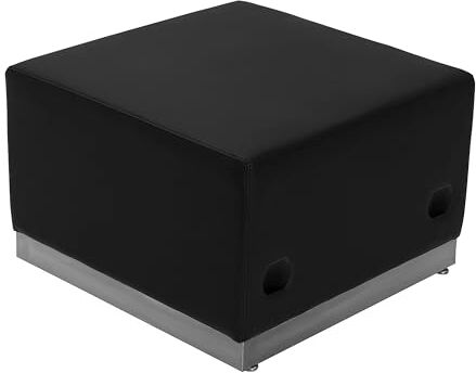 Flash Furniture Hercules Alon Pouf in Pelle con Base in Acciaio Inox, Acciaio, Nero, 25.50" W x 25.25" D x 16" H