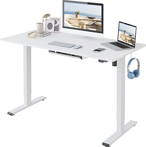 FLEXISPOT EG1-SET Scrivania Regolabile in Altezza Standing Desk Scrivania Elettrica Scrivania Motorizzata Telaio in Acciaio Solido a 2 stadi Per Lavorare da Casa (100 * 60cm,Bianco+Bianco)