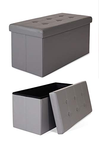 Dibea Sgabello pieghevole Paniere Ottomano Similpelle Cubo Ottomano con Contenitore, 76x38x38 cm Grigio