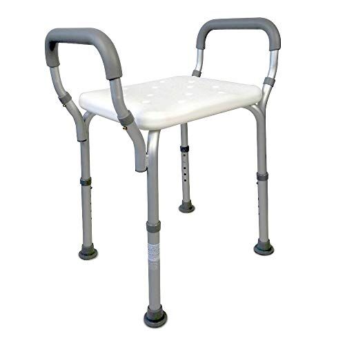 Mobiclinic, Sgabello doccia, Acueducto, Marchio Europeo, Sgabello bagno regolabile in altezza, Sedia per doccia anziani, Braccioli, Resistente, Antiscivolo, Colore Grigio