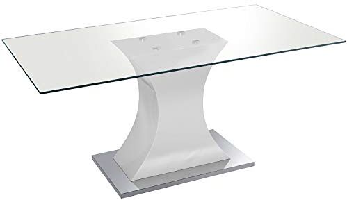 DRW Tavolo da Pranzo Moderno, Vetro, Legno e Acciaio, Bianco, 160 x 90 x 75 cm