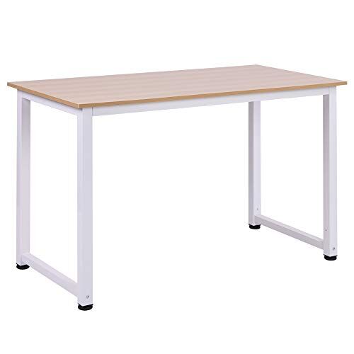 HOMCOM Scrivania per Computer Grande Superficie Gambe Regolabili Struttura Bianca con MDF rivestimento in rovere MDF, ferro 120L x 60P x 76A finitura in rovere Millennium, telaio bianco