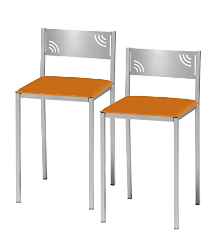 ASTIMESA Due sgabelli da cucina con schienale basso in similpelle arancione, altezza della seduta 45 cm