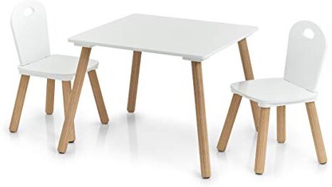 Zeller Set di mobili per Bambini Scandi, 3 Pezzi, Legno, Bianco/Naturale, Tisch: 55x55x43,5 cm Stuhl: 28x28x50 cm