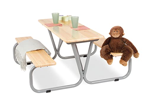 PINOLINO Set di sedili Michel 6 in legno massello 2 panche con 1 tavolo consigliato per bambini dai 3 anni in su, grigio