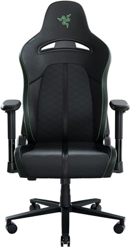 Razer Enki X Sedia da gioco con supporto lombare integrato, sedia da scrivania/ufficio, pelle sintetica multistrato, imbottitura in schiuma, regolabile in altezza, Nero/Verde