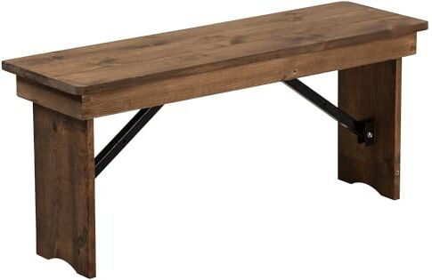 Flash Furniture Hercules-Panca Pieghevole in Pino Massiccio, 101,6 x 30,5 cm, Legno, Rustico Antico, Set di 1