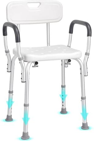 VEVOR Sedile per Doccia Antiscivolo Altezza Regolabile 39-52cm, Sgabello per Doccia Carico max. 158,8kg, Sedia per Doccia in Alluminio PE, Sgabello Schienale Bagno Doccia Antiscivolo Portata 158,8kg