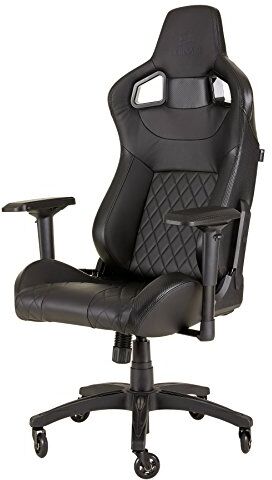 Corsair T1 Race, Sedia da gioco da corsa in ecopelle, facile da montare, girevole ergonomica, altezza regolabile e braccioli 4D, supporto lombare, comoda con poltrona reclinabile, Nero