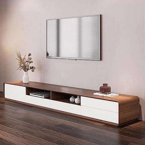 POVISON Mobile TV Moderno 240cm in Legno Bianco, Console Multimediale Lowline con 4 Cassetti, Mobile contenitore Aperto, Impiallacciato in Noce Bianco, Completamente Assemblato, 240 * 40 * 38cm