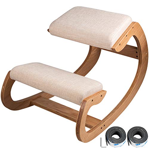 VEVOR Sedia ergonomica inginocchiata in Legno Naturale Laccato Variable Seduta ergonomica Bianco