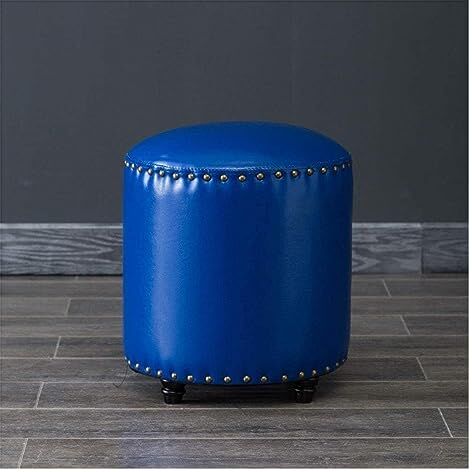 ArhaR Poggiapiedi ottomano Poggiapiedi rotondo piccolo pouf, sgabello poggiapiedi in pelle con sgabello tavolino da caffè a 4 piedi (blu navy 40x35 cm)