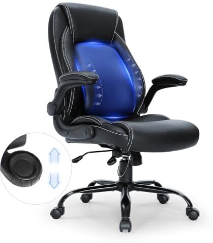 VEVOR Sedia Girevole da Ufficio Studio per Lavoro Sedia Ergonomica Capacità Carico Max. 136kg, Sedia da Ufficio Ergonomica Braccioli Ribaltabili Materiale in PU con Schienale Reclinabile da 90-120°