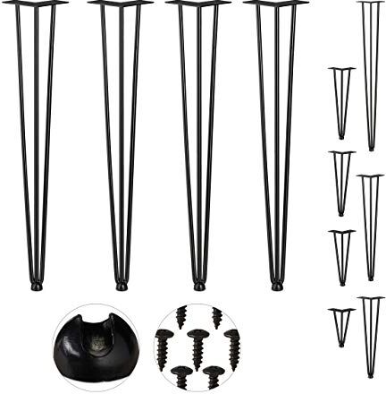 Relaxdays Hairpin Legs, Set da 4, 3 Aste, Metallo, Gamba Forcella, Sgabello Tavolo e Armadio, Alte, Nero, Acciaio, Gomma, 4 pz. x 71 cm