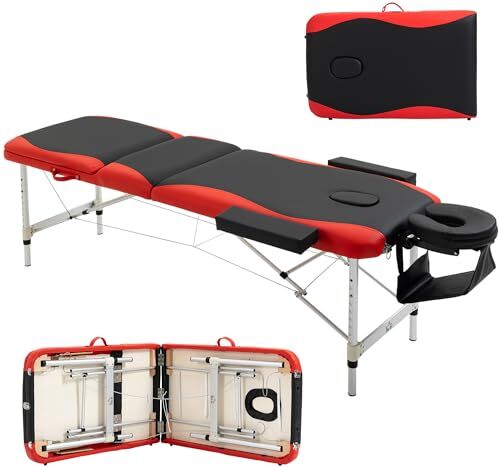 HOMCOM Lettino Massaggi Portatile, Pieghevole e Professionale in Alluminio per Estetista, Terapista, SPA, Rosso e Nero, 215x60x61-84cm