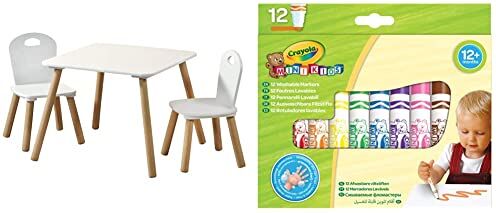 Kesper 17712 tavolino Per Bambini Con 2 sedie, color Bianco, 3 Unità, 8000 g & Crayola Mini Kids – Pennarelli Lavabili con Punta Arrotondata