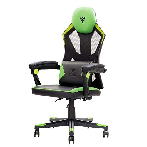 Itek 4CREATORS CF50 Sedia Gaming ergonomica Verde, schienale reclinabile e poggiatesta regolabili, supporto lombare, comfort e design, ideale come sedia ufficio, sedia per studio e poltrona per gamer