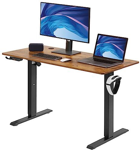 VEVOR Scrivania Regolabile in Altezza da Ufficio Home Office Studio Piano di Lavoro 1,4 x 0,7 m, Scrivania Ergonomica Altezza Regolabile capacità Carico Massima 82 kg, Scrivania Regolabile Marrone