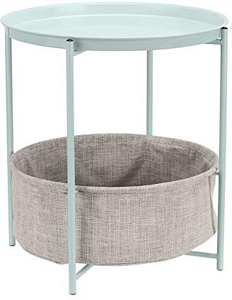 Amazon Basics Tavolino rotondo con spazio per stoccaggio, Comodino, verde menta con tessuto melange grigio, 44.96 x 44.96 x 48 cm