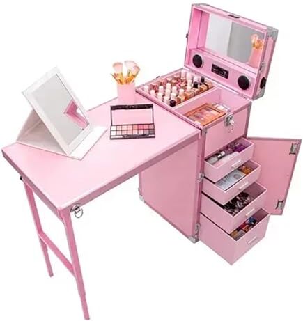 MegLob Workstation Manicure Pieghevole, Tavolo Da Manicure Portatile, Scrivania Per Unghie Espansi Professionale, Moderno Cabina Per Unghie Arttrali Per All'aperto,Rosa