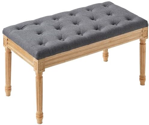 VEVOR Panca Imbottita 16" larghezza Panca Fine Letto Cuscino Imbottito in Schiuma Gambe in Legno, Sgabello Poggiapiedi da Ingresso per Sala da Pranzo, Soggiorno, Camera da Letto, Corridoio, Grigio