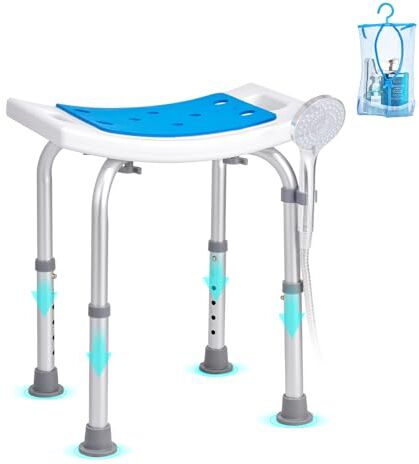 VEVOR Sedile per Doccia Antiscivolo Altezza Regolabile 360-490mm, Sgabello per Doccia Carico max. 158,8kg, Sedia per Doccia in Alluminio PE, Sgabello da Bagno Doccia Antiscivolo Portata 158,8kg Bianco