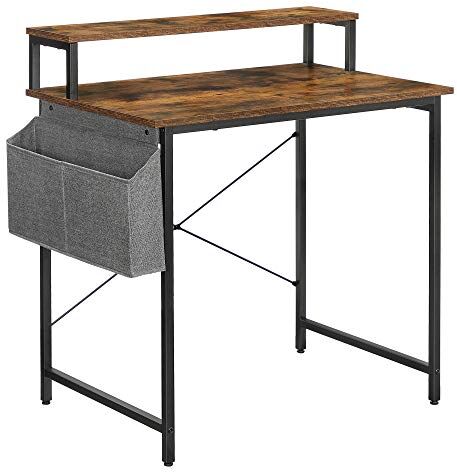 VASAGLE Scrivania per computer, tavolo di studio, con supporto schermo, borsa portaoggetti in tessuto, barre a X, gambe regolabili, 85 x 55 x 90 cm, stile industriale, marrone rustico e nero