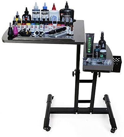 KinHall Tattoo WorkStation Vassoio regolabile per tatuaggi, portatili, supporto per braccioli, scrivania, banco da lavoro con ruote universali, altezza regolabile