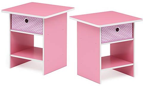 Furinno Bin Drawer Storage 2-Pack Tavolino con Cassetto, Legno Composito, Rosa/Rosa Chiaro, 39.37 x 39.37 x 45.21 cm, 2 unità