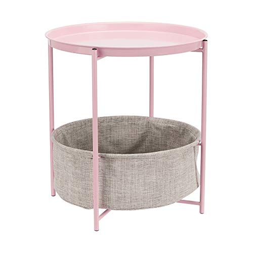 Amazon Basics tavolino lato divano rotondo con spazio per stoccaggio, rosa cipria con tessuto melange grigio, 44.96 x 44.96 x 48 cm