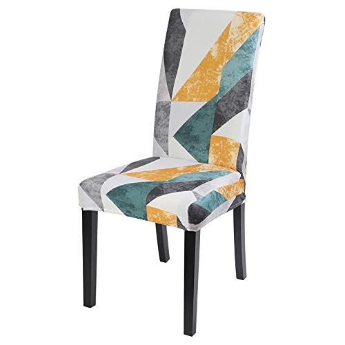 TOPCHANCES Coprisedia geometrico elastico coprisedia 4 pezzi rimovibile lavabile ristorante sgabello sedia copertura di protezione sedia (grigio)