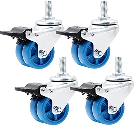 Generic Castori da 40 Mm a Doppia Ruota Nylon Gammante Girevole per Mobili, Ruota Delloer Girevole Del Carrello Blu con Freno, Ruota Di Ricino per Sedia da Ufficio/Divano/Comodino Tavolo/4 Pcs With Brake/1.5