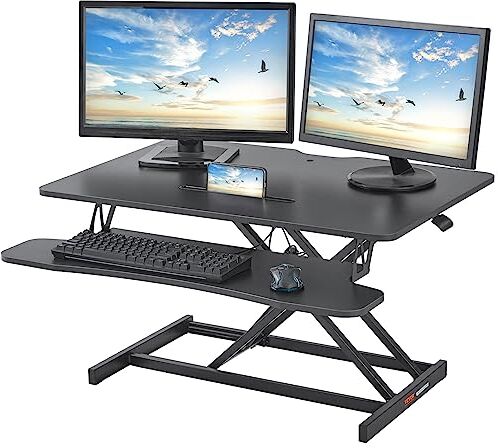 VEVOR Convertitore Regolabile per PC Monitor Altezza Regolabile tra 40-50 mm Ripiano Doppio 95 x 756 x 505 mm con Vassoio per Tastiera, Supporto per Monitor PC da Scrivania Capacità di Carico 20kg