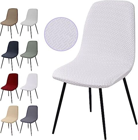 Eozakavod Coprisedie con Schienale 6 Pezzi,Jacquard Copertura delle Sedia Lavabile Estraibile Coprisedia Moderna Coprisedia per Sala da Pranzo Elastica Fodere per Sedia Adatta per Casa,Hotel,Festa-T-Bianca,6PCS