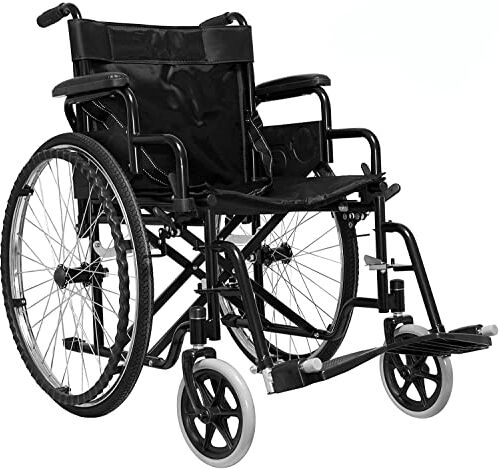 EGLEMTEK Sedia a Rotelle Pieghevole Leggera ad Autospinta,Carrozzina per Disabili ed Anziani con Braccioli Poggiapiedi Estraibili,Cintura di Sicurezza,Qualità Certificata,63 x 87 x 104 cm,Nero