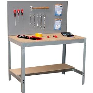 Simon Rack Banco da lavoro per officina, capacità di carico 400 kg, 1445x910x610 mm, Pannello Forato, Tavolo da lavoro fai da te, Gris/Legno BT2 Simon Rack Banco da lavoro per officina, capacità di carico 400 kg, 1445x910x610 mm, Pannello Forato, Tavolo da lavoro fai da te, Gris/Legno BT2