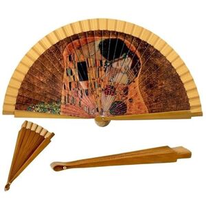 DRW Ventaglio in legno decorato con il bacio di Klimt 42 cm DRW Ventaglio in legno decorato con il bacio di Klimt 42 cm