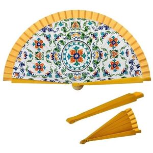 DRW Ventaglio Legno Decorato con mosaici, Giallo, Medidas: 42 cm DRW Ventaglio Legno Decorato con mosaici, Giallo, Medidas: 42 cm
