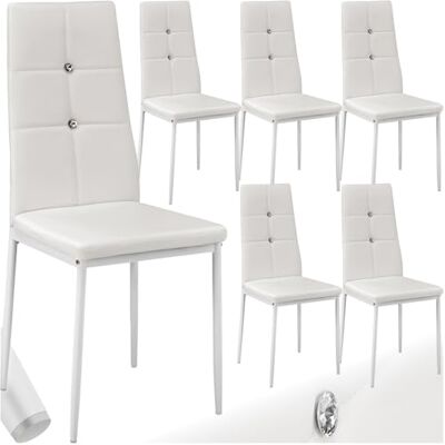 tectake ® Set 6 Sedie da Pranzo, Rivestimento in Similpelle, Imbottite Schienale Alto con Pietre Decorative, 40 x 42 x 97 cm, Max120 kg, Montaggio Rapido, Imbottitura da 3, 5 cm, Bianco tectake ® Set 6 Sedie da Pranzo, Rivestimento in Similpelle, Imbottite Schienale Alto con Pietre Decorative, 40 x 42 x 97 cm, Max120 kg, Montaggio Rapido, Imbottitura da 3, 5 cm, Bianco