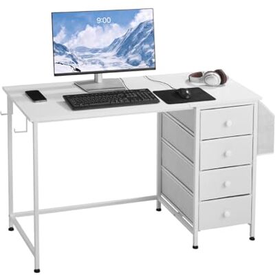 VEVOR Scrivania per Computer con Cassetti in Tessuto, Reversibile da 120 cm per Ufficio Moderno in Casa, Camera da Letto, Tavolo per PC Semplice e Moderno con Struttura in Metallo, Bianco VEVOR Scrivania per Computer con Cassetti in Tessuto, Reversibile da 120 cm per Ufficio Moderno in Casa, Camera da Letto, Tavolo per PC Semplice e Moderno con Struttura in Metallo, Bianco