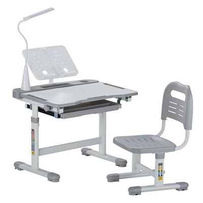 VEVOR Set Scrivania e Sedia da Lavoro per Bambini, Tavolo da Lavoro e Sedia per Bambini con Lampada da Tavolo, Piano Scrivania Inclinato 0 a 40° Altezza Regolabile, per Camera da Letto Studio, Grigio VEVOR Set Scrivania e Sedia da Lavoro per Bambini, Tavolo da Lavoro e Sedia per Bambini con Lampada da Tavolo, Piano Scrivania Inclinato 0 a 40° Altezza Regolabile, per Camera da Letto Studio, Grigio
