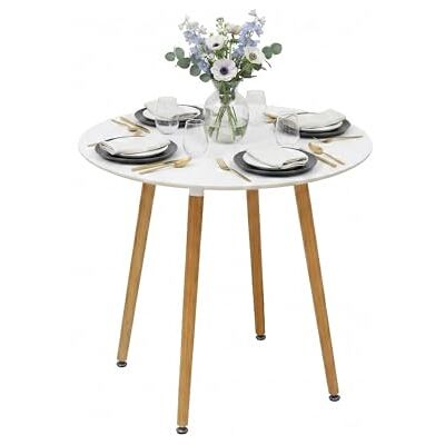 Relaxdays Tavolo rotondo, H x D: 75 x 80 cm, MDF e bambù, 4 persone, stile scandinavo, bianco/naturale Relaxdays Tavolo rotondo, H x D: 75 x 80 cm, MDF e bambù, 4 persone, stile scandinavo, bianco/naturale