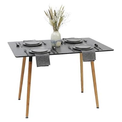 Relaxdays Tavolo rettangolare 75x110x70 cm, MDF e bambù, 4 persone, scandinavo, nero/naturale Relaxdays Tavolo rettangolare 75x110x70 cm, MDF e bambù, 4 persone, scandinavo, nero/naturale