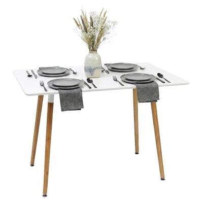 Relaxdays Tavolo da pranzo, rettangolare HxLxP: 75x110x70 cm, MDF e bambù, 4 persone, scandinavo, bianco/naturale Relaxdays Tavolo da pranzo, rettangolare HxLxP: 75x110x70 cm, MDF e bambù, 4 persone, scandinavo, bianco/naturale