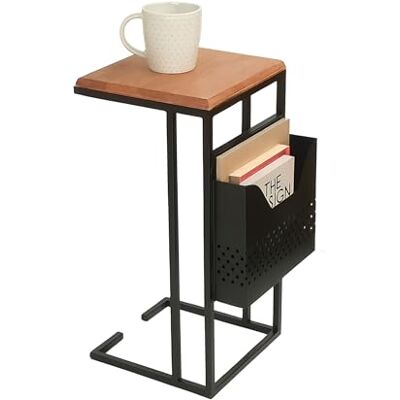 Relaxdays Tavolino con Porta riviste, HLP: 63x30x37 cm, Legno, Metallo, Forma a C, Design Industriale, Marrone/Nero Relaxdays Tavolino con Porta riviste, HLP: 63x30x37 cm, Legno, Metallo, Forma a C, Design Industriale, Marrone/Nero